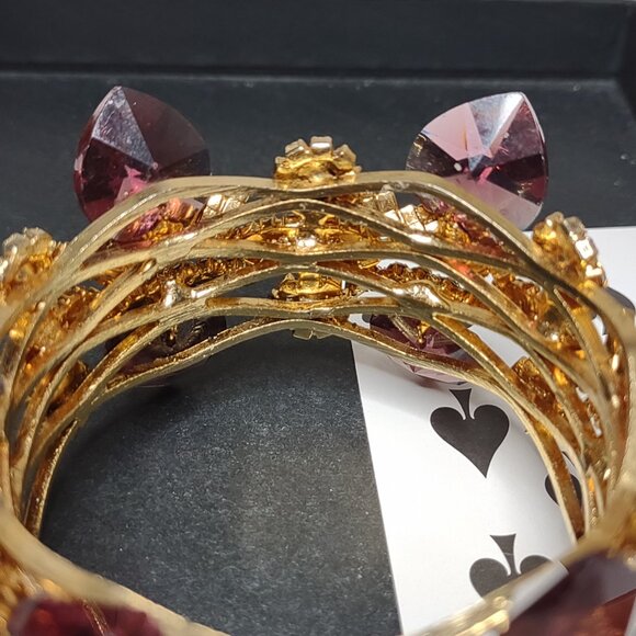 Very Awesome Unique Vintage Chunky Purple Rhinestone Bracelet Missing 2 Stones - Picture 9 of 12